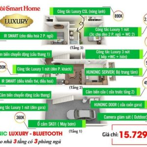 Combo gói thiết bị nhà thông minh Hunonic Luxury cho nhà 3 tầng, 3 phòng ngủ