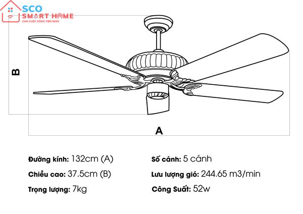 Quạt trần Nhật KAIYOKUKAN HIRO 219