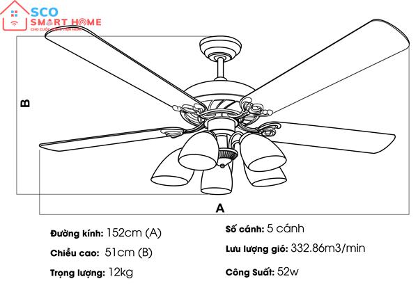 Quạt trần Nhật KAIYOKUKAN TOYA 214 W